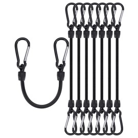 LUCKY STRAPS 8 Pcs 12 Inch Short Small Bungee Cords with Aluminum Alloy Carabiner Hooks, Black Mini UV Resistant Bungee Straps with Superior Elasticity, Great for Cargo, Bike, Kayak Boat, Luggage, etc