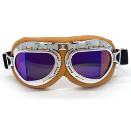 evomosa Vintage Motorcycle Goggles for Adult Anti Fog&Wind&Dust&Sand Aviator Pilot Motocross Dirt Bike Atv Riding Goggles with Blue Lens,Fit Over Glasses or Helmet