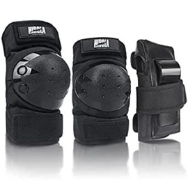 Hirola Rodilleras, coderas y muñequeras para deportes y actividades al aire libre ajustables para patinaje, ciclismo y ejercicios | Accesorios de protección para deporte y ejercicios al aire libre (Negro Grande)