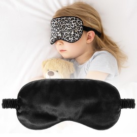Weiche Seiden Schlafmaske,Bequeme Augenmaske zum Schlafen,Schlafbrille im Leopardenmuster,Augenbinde Schlafen mit Gummiband,Silk Sleeping Eye Mask für Pause Reise