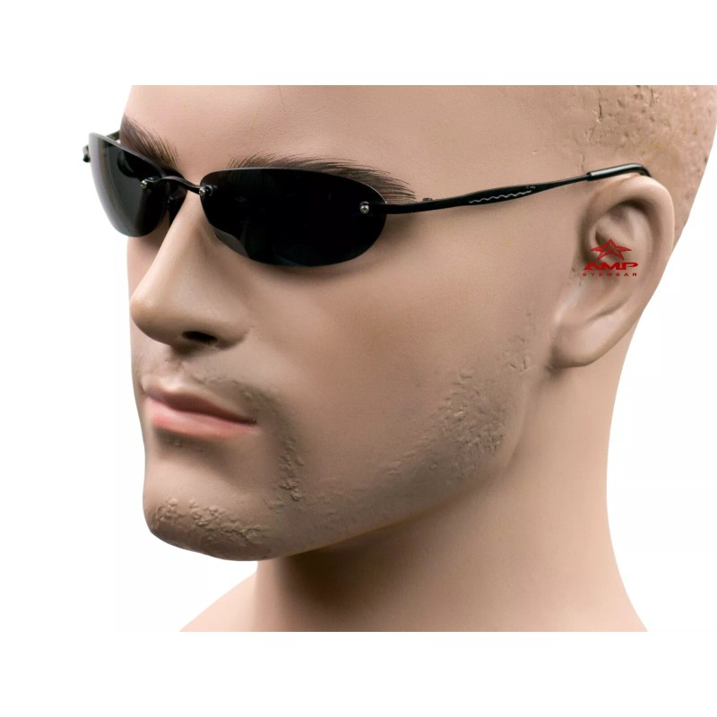 AMP Small Rimless Oval Neo Matrix Style Sunglasses Metal Super