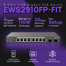 EnGenius Fit L2 Plus Managed 8-Port Gigabit PoE+ Switch | 110W Budget | 2 SFP Uplink Ports | 20 Gbps Switching capacit [EWS2910FP-FIT]