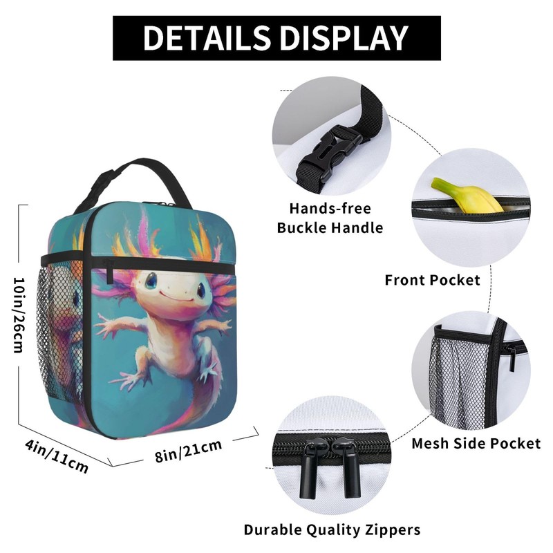 DZUAIKIT Rainbow Axolotl Print Lunch Box Waterproof Reusable Lunch Bag