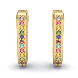 Silver Smile – Yellow Gold Plated Hoop Earrings Over Sterling Silver | Cubic Zirconia Hoop Earrings for Women | CZ Rainbow Stone Hoop Earrings with Click Clasp Closures
