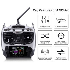 Radiolink AT9S Pro 10/12 Channels Radio Transmitter and Receiver R9DS, Long Range for Airplane/Jet/FPV Racing Drone/Quad/RC Truck Car/Boat and More (Mode 2 Left Hand)
