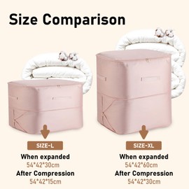 XL Ultra Space Saving Self Compression Organizer, 2024 New Home Space Saving Compression Bags for Comforters Clothes Blankets (54×42×60CM) (Pink)