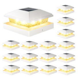 VOLISUN 4x4 Solar Fence - Post Lights 16pack, Post Cap Light Outdoor Waterproof, Whtie Deck Cap Light Solar Powered with Warm White,for 4x4 Wooden/4x4 or 5x5 Vinyl