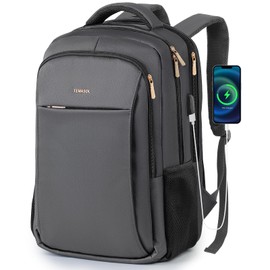 TEMASOL Travel Laptop Backpack, 17 Inch Computer Backpack Anti Theft with USB Charging Port, Water Resistant Weekender Bag Airline Approved, Slim College School Business Bag Gift for Men & Women, Grey