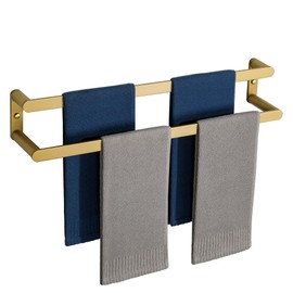 SAYAYO Double Towel Bar for Bathroom Wall Heavy Duty, 2 Tier 24 Inch Brushed Gold Bath Towel Rack Towel Holder Thicken