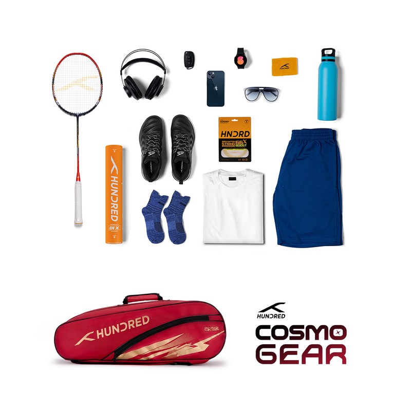 Hundred Cosmogear Badminton Kit-bag (Red, Size: Large) | Double Zipper