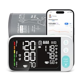 Checkme Blutooth - Monitores de presión arterial para uso doméstico, máquina de presión arterial con doble visualización, puño extragrande para...    