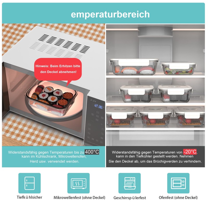 Annalocker 3 Pack Glass Meal Prep Containers with Date Tracker