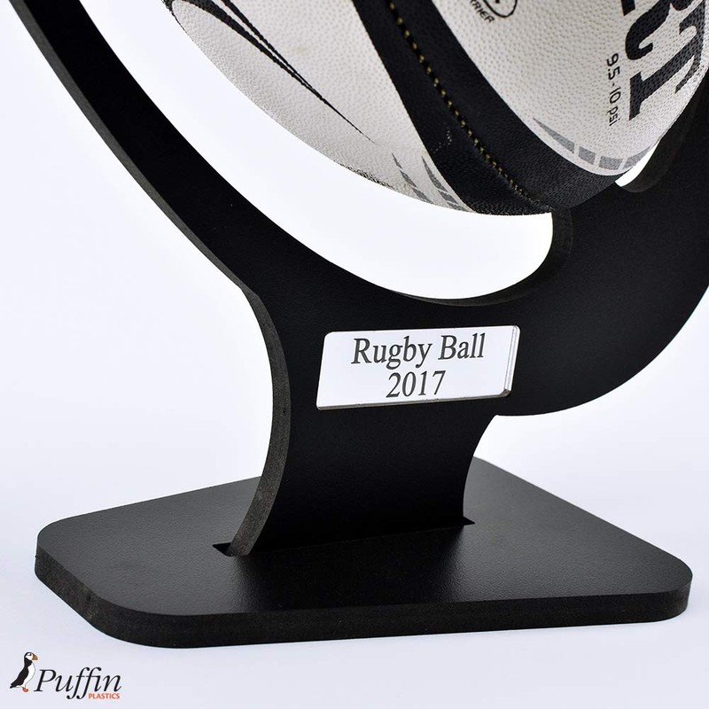 Puffin Plastics Rugby Ball Display Plinth - BLACK (With Free