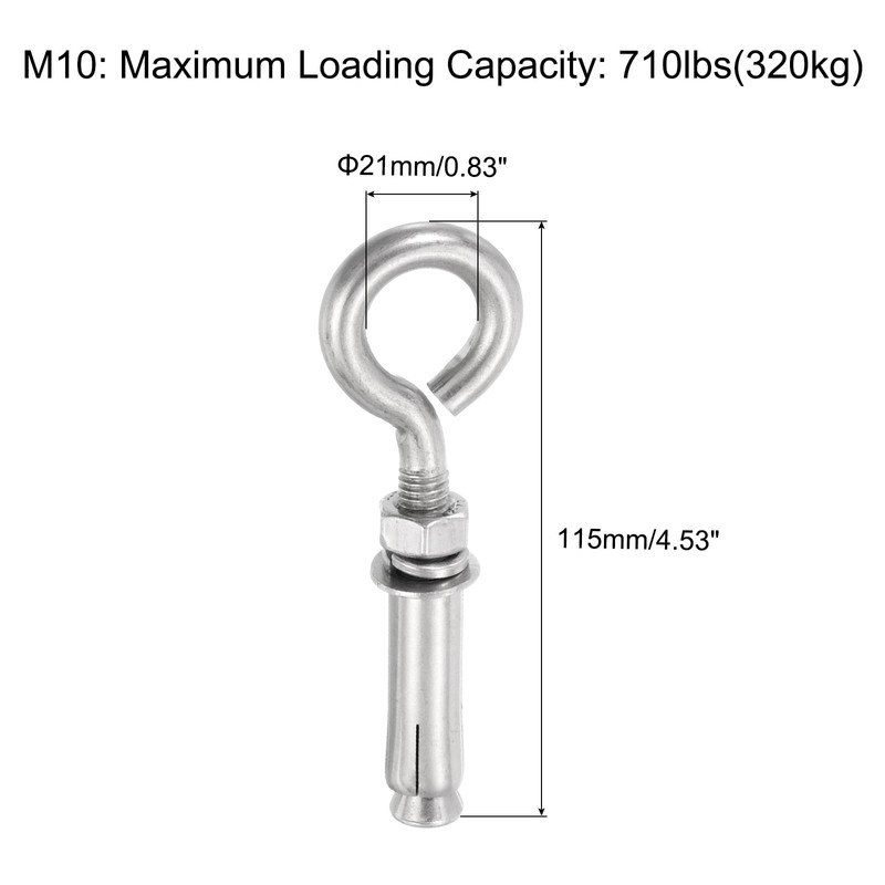 sourcing map 5Pcs M10 304 Stainless Steel Expansion Eyebolt, Closed