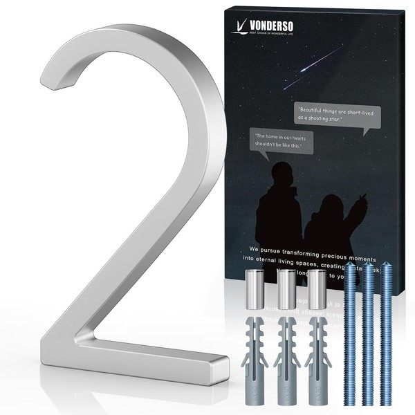 VONDERSO 5 Inch Floating House Numbers and Letters for Outside,Silver