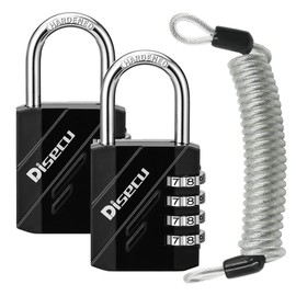 2 Pack disecu 4 Digit Combination Lock, Outdoor Waterproof Padlock with Steel Cable for Gym Locker, Sports Locker, Helmet, Gate, Fence, Luggage (Black)
