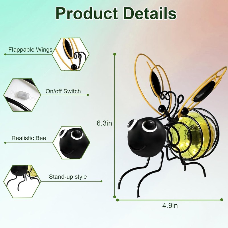 Evolux Solar Outdoor Bee Lights for Garden - Hanging Bee