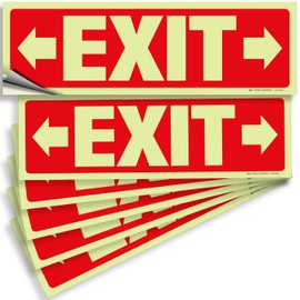 iSYFIX Exit Stickers Signs with Directional Right & Left Arrow 6 Pack 12x4 Inch - Glow in the Dark Photoluminescent Vinyl for Office, School, Business, Warehouse - UV & Weather Resistant for Indoor/Outdoor Use