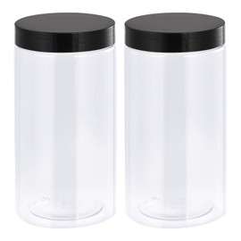 uxcell Round Plastic Jars with Black Screw Top Lid, 34oz/ 1000ml Wide-mouth Clear Empty Containers for Storage, Organizing, 2Pcs