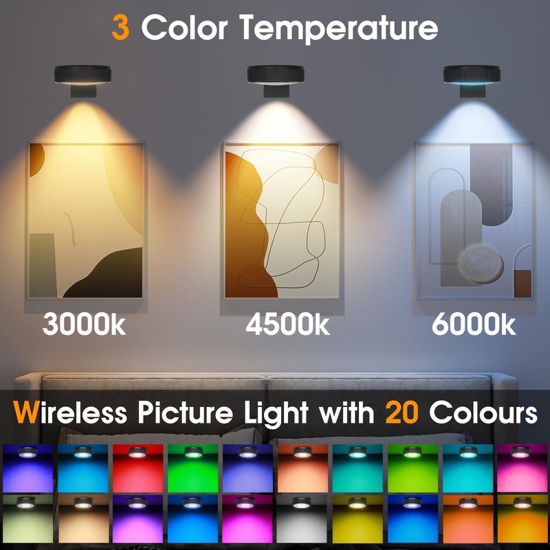 SIXDEFLY RGB Magnetic Suction Spotlight - Battery-Powered, Wireless, Remote Control