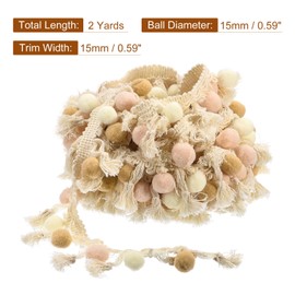 QUARKZMAN 2 Pom Pom Ball Fringe Trimming, Ribbon Sewing DIY Craft Accessories for Curtains, Clothing, Cushion Decoration, Beige