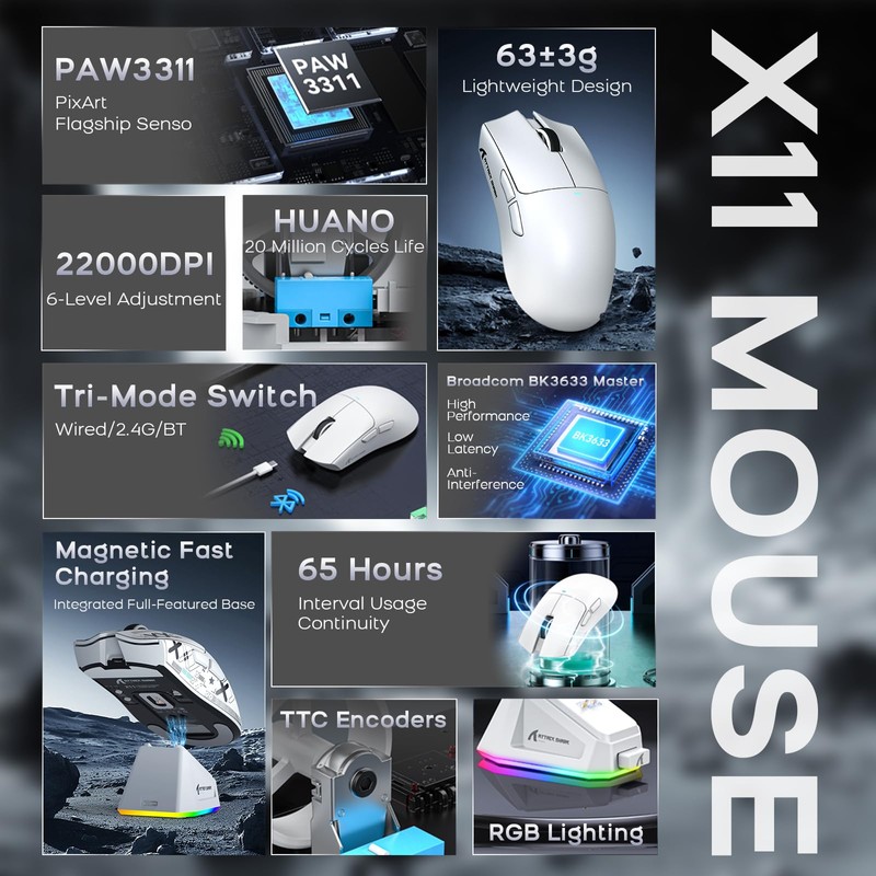 ATTACK SHARK X11 Mouse and X60 HE Keyboard Wireless Gaming