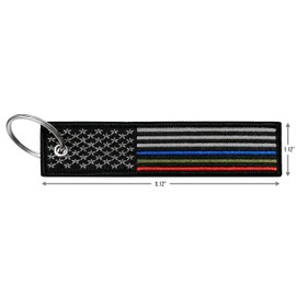 Flag Keychain Tag with Key Ring, EDC for Motorcycles, Scooters, Cars and Gifts (USA Thin Blue, Red, Green line)