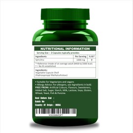 Herbal Magic Spirulina Capsules – 100% Natural Superfood for Energy, Detox & Immunity, 60 Vegan Capsules, Non-GMO