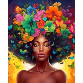 DIY African Woman Paint by Numbers for Adults Canvas, Flowers and Girl Paint by Number Kits on Canvas - Frameless Oil Painting Kits Arts and Crafts for Home Decor Present 16x20 inch