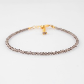 Sunshinegems Natural Smoky Quartz Gemstone Beads Dainty Bracelets Jewelry for Women, Healing Crystals, Chain 8 inch Weight Approx 3.45 carats Stone Size Approx 2.5 MM