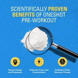 ONESHOT Pre Workout Powder - With BCAAS Amino Acids, Beta-Alanine, Citrulline Malate, L-Theanine, L-Tyrosine, Alpha-GPC, MCT -Oil, 200mg Caffeine - Blue Razz Flavor For Energy & Focus - 30 Servings