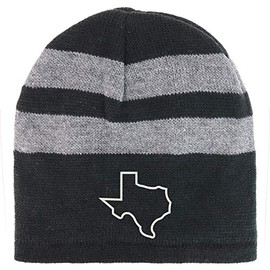 Trendy Apparel Shop Texas State Outline Fleece Lined Striped Short Beanie - Black Grey