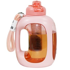 1500ml Sports Water Bottle Large Capacity ABS Coated Portable Handheld Outdoor Water Cup with Carrying Handle for Gym Pink