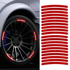 QZTYTY 20PCS Reflective Car Wheel Decorative Stripe Stickers, Car Wheel Decals, Night Safety Warning Car Stickers, Anti-Scratch Reflective Rim Stickers Universal for Cars Motorcycles (Red)