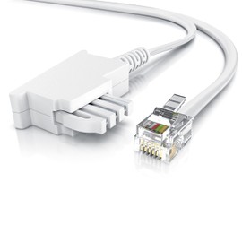 CSL Telephone Cable TAE-F Male to RJ11 Plug - Int. Standard 6P4C / 4-Pin Connected - Flat Cable - from Analogue Telephone Socket to Telephone Fax Modem Router Answering Machine 2 m White
