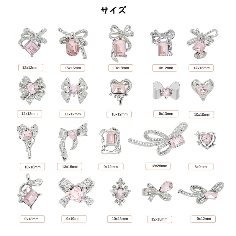 Sucodver Nail Parts Bowknot Rhinestone 3D Small Large Glitter Mix