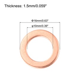 MECCANIXITY 22 Pcs Flat Copper Washers, 10x16x1.5mm Copper Upgraded Flat Metric Sealing Crush Ring Washers for Hydraulic Fittings Screw Bolt Nut Electronic Repair