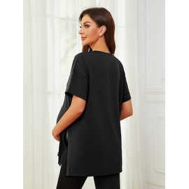 Liu & Qu Womens Maternity Shirts Short Sleeve Split Side Casual Pregnancy Clothes Crewneck Loose Maternity Tops Black