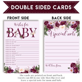 Purple Peony Watercolor Floral Baby Wishes Cards 20, 4"x6" - Great Keepsake and Fun Activity for Baby Showers - Wishes for Baby Keepsakes Last Generations - Fill-In, Double-Sided Cards