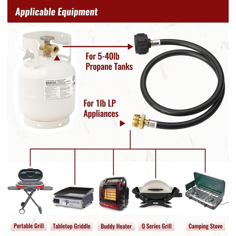 CALPOSE 6 Feet Propane Adapter Hose, 1lb to 20lb Adapter