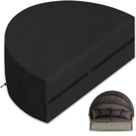 YBYHFAA Semi-circular sun island cover, protective cover for rattan lounge, sun island, 600D tarpaulin for lying island with drawstring and snap strap, waterproof, anti-UV, black (170 x 72 x 80 cm)