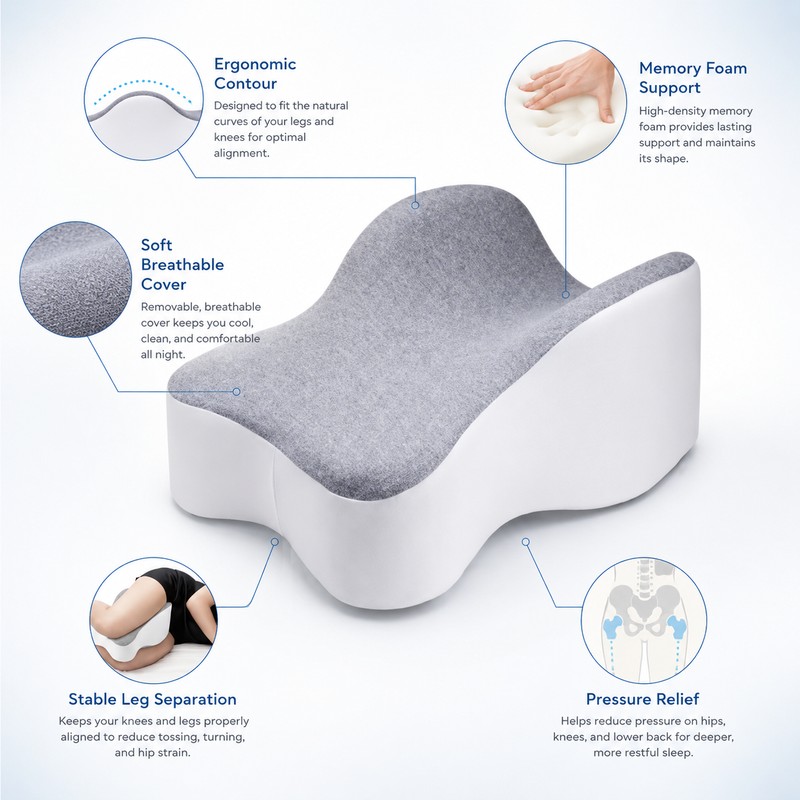 Large Memory Foam Knee Pillow for Side Sleepers – 14-Inch