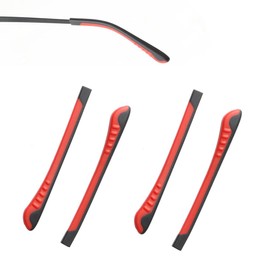 LCLONY Eyeglass Replacement Rubber Eyeglass End Tips Square Hole Ear Sock Pieces Tube Sleeve Eyeglass Temple End Tips Soft Anti Slip for Thin Eyeglass Legs 2 Pairs (Red)