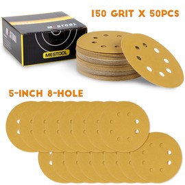 Mestool 5-Inch 8-Hole Hook and Loop Gold Sanding Discs, Pack of 50 Sandpaper, 150-Grit