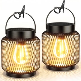 KOOPER Metal Solar Lanterns Outdoor Waterproof, 2 Pack Brighter Hanging Solar Lights for Outside, Up to 15 Hours Modern Hanging Solar Powered Lanterns Lights for Yard Patio Path Tree Garden Decorative