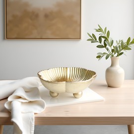 ARTRHYT Large Decorative Bowl decor, Scalloped Pedestal Bowls for Modern Home Decor,Ruffle Decor,Stylish Key Bowl for Entry Table,Decorative Fruit Bowl for Kitchen Counter, Golden