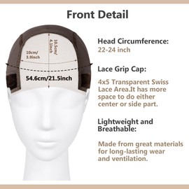Wood Homing Lace Wig Grip Cap for Women - 4x5 Transparent Lace Front Wig Cap with Eyelashes Hairline Comb Non Slip Adjustable Gripper with Velcro Headband for Keeping Glueless Wig In Place (Brown)