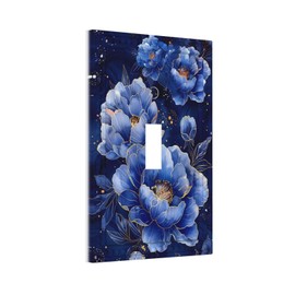 TEIKKIOP Blue and Gold Flowers Light Switch Covers 1 Gang Single Toggle Floral Wall Plate Decorative Switchcover Electrical Switchplate Lightswitch for Country Living Kitchen Bedroom
