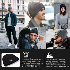 TOP-EX XXL 100% Merino Wool Beanie Hats for Men Women Winter Thermal Polar Fleece Lined Beanies for Cold Weather Ski Running Hunting Walking Black XL/XXL