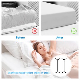 Xunesip Bed Sheet Straps, 2Pcs Elastic Adjustable Bed Sheet Holder Straps, Fitted Sheet Straps to Hold Sheets in Place with Metal Clips, Sheet Holders for Mattress Cover, Sheet, Sofa Cushion (Black)
